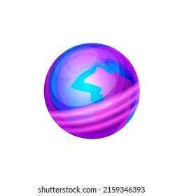 Fantasy space world, alien life planet isolated purple ball globe. Vector fantastic habitable asteroid, live core and lava. User interface UI or GUI design element, outer space sphere, game atmosphere