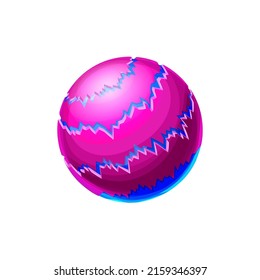 Fantasy space world, alien life planet globe ball isolated cartoon icon. Vector fantastic habitable asteroid, live core and lava, aqua water in splits. UI or GUI outer space sphere, game atmosphere