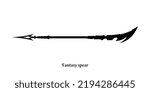 Fantasy spear black silhouette. Isolated dark knight weapon. Medieval warrior lance. Orc blade icon. Vector illustration