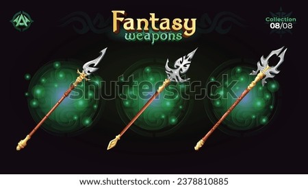 Fantasy Spear Collection for Fantasy RPG and Medieval games -Vector Illustration 