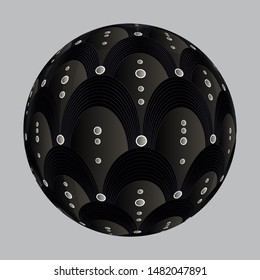 fantasy sphere with arcs and beads strings in dark black silver shades
