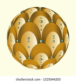 fantasy sphere with arcs and beads strings in gold ivory shades