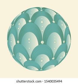 fantasy sphere with arcs and beads strings in soft green ivory shades