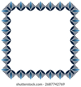 Fantasy square ornamental frame in shades of blue. Winter frosty ornament of curved lines and arcs. Floral stylized ornament. Fantasy background for text, photo, etc. Christmas holiday decor