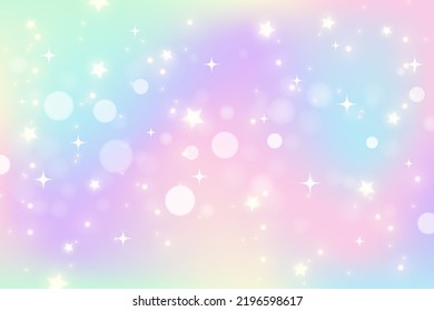 Fantasy stars unicorn abstract background with stars. Pink rainbow sky with glitter. Pastel color candy wallpaper. Vector magic illustration.