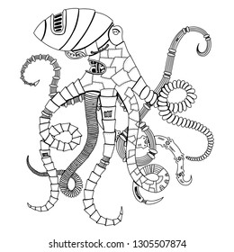 fantasy steampunk octopus with robot elements