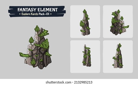 Fantasy Stone Eastern Karst game assets - Isometric Vector Illustration