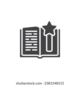 Fantasy story book vector icon. filled flat sign for mobile concept and web design. Book with magic wand glyph icon. Symbol, logo illustration. Vector graphics