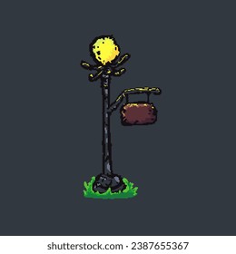 fantasy street lamp with grass underneath in pixel art style