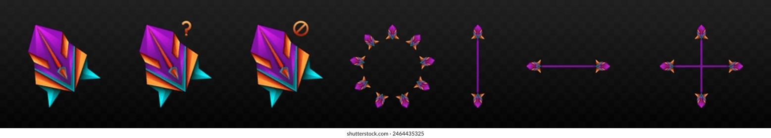 Fantasy Style Custom Gaming Mouse Cursor Icons Set with a Purple, Orange, and Blue Colour Theme for Game UI Designs