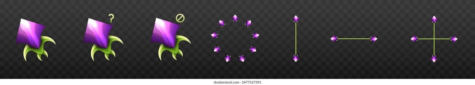 Fantasy Style Custom Gaming Mouse Cursor Icons Set with a Purple and Green Colored for Game UI Designs