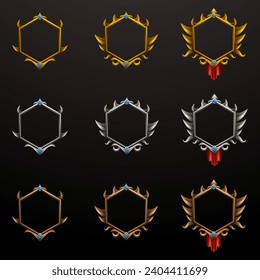 Fantasy Style Game Avatar Frames with Gold, Silver and Bronze, Abstract Game Banner Borders for Game UI Designs