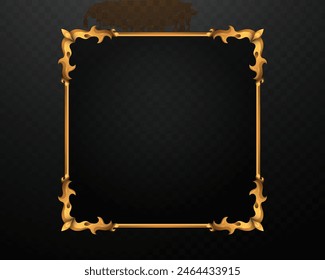 Fantasy Style Gold Square Shape Decorative Vintage Frame on Black Background