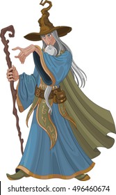 Fantasy style wizard with staff svg