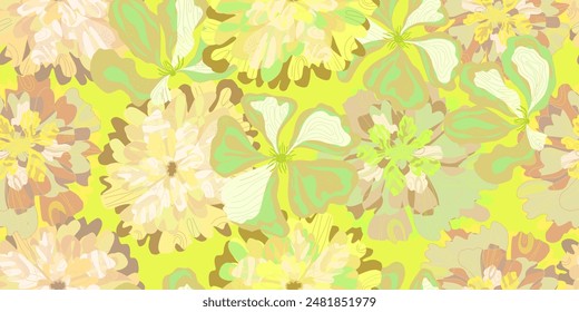 Fantasía estilizada floreciente patrón floral con flores surtidas sin fisuras patrón superpuesto sin fin Vector de relación