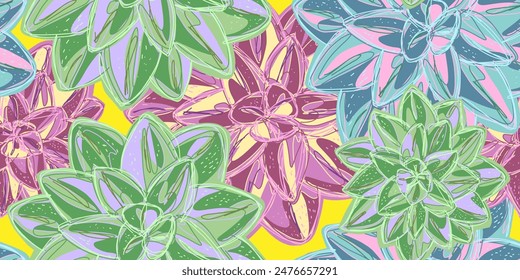 Patrón floral estilizado de fantasía suculentas rosas del desierto, relación de Vector sin fisuras con patrón superpuesto