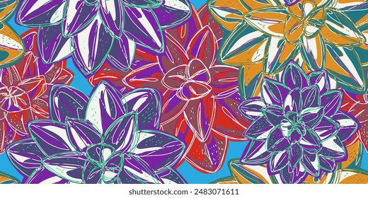 Fantasy stylized floral pattern succulents desert rose, seamless endless vector rapport with overlapping pattern