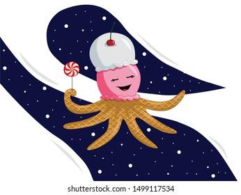
Fantasy sugar octopus in space