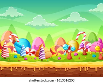 Fantasy Sweet Candy Land Panorama Of Illustration