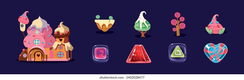 Fantasy Sweet Land Caramel Nature Element für Game Design Vector Set