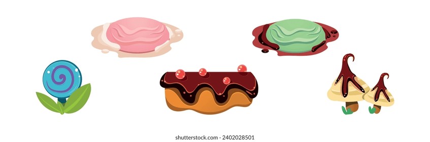 Fantasy Sweet Land Caramel Nature Element für Game Design Vector Set