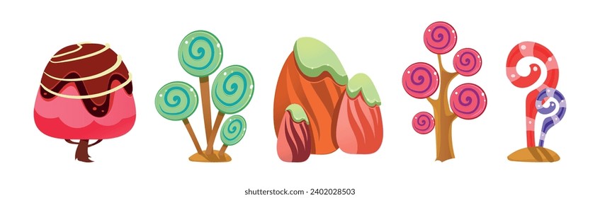 Fantasy Sweet Land Caramel Nature Element für Game Design Vector Set