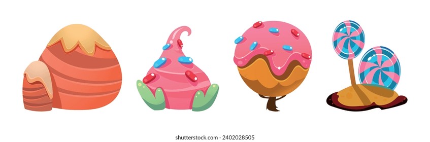 Fantasy Sweet Land Caramel Nature Element für Game Design Vector Set