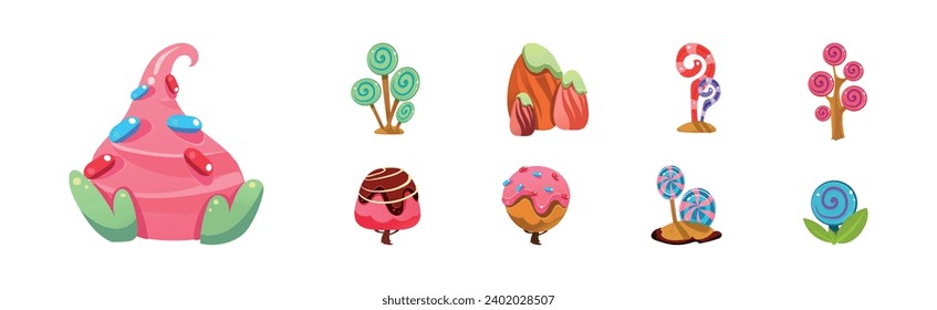 Fantasy Sweet Land Caramel Nature Element für Game Design Vector Set