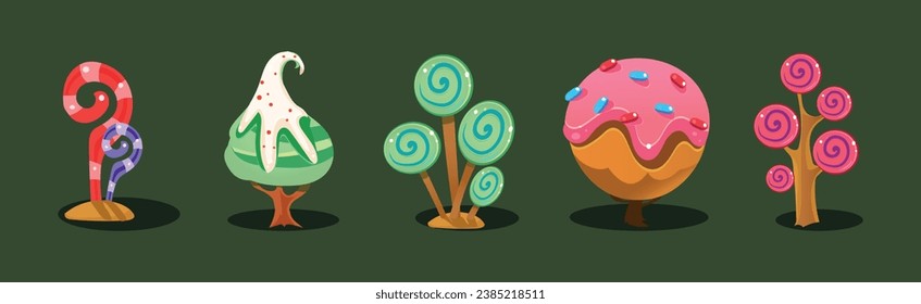 Fantasy Sweets and Confection Elements for Game Ui Design Vector Set