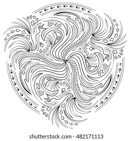 Fantasy with swirl based on Celtic ornaments. Black and white vector image.