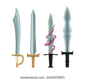 Conjunto de iconos de espada de fantasía aislado en fondo blanco