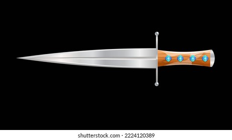 Fantasy sword isolated on black background. rpg fantasy game assets and equipment, Cartoon vector illustration