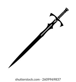 Fantasy Sword Silhouette Vector Illustration. This vector illustration features a bold and stylized silhouette of a fantasy sword.