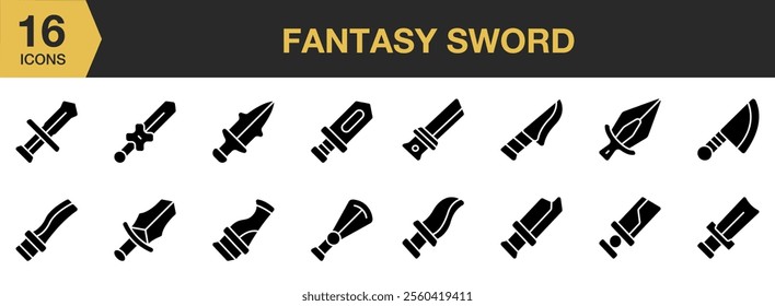 Fantasy Sword solid icon set. Solid icons vector collection.