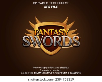 fantasy sword text effect, font editable, typography, 3d text for medieval fantasy rpg games. vector template