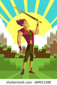 fantasy sword warrior hero in videogame