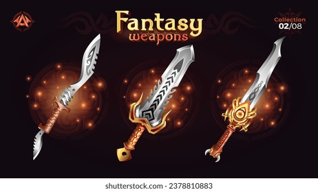 Fantasy Swords and Blade Collection for Fantasy RPG and Medieval games -Vector Illustration 