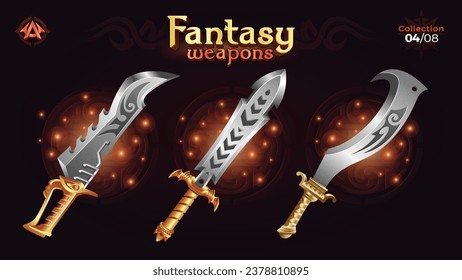Fantasy Swords and Blade Collection für Fantasy RPG und mittelalterliche Spiele - Vektorgrafik 