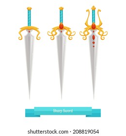 fantasy swords on a white background with three gradations of improvement