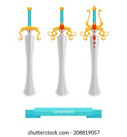 fantasy swords on a white background with three gradations of improvement