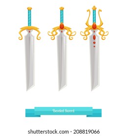 fantasy swords on a white background with three gradations of improvement