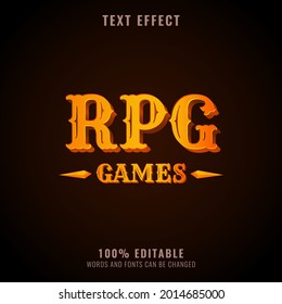 fantasy text effect golden rpg games logo design vector illustration