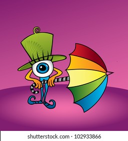 fantasy theater creature and umbrella illustration