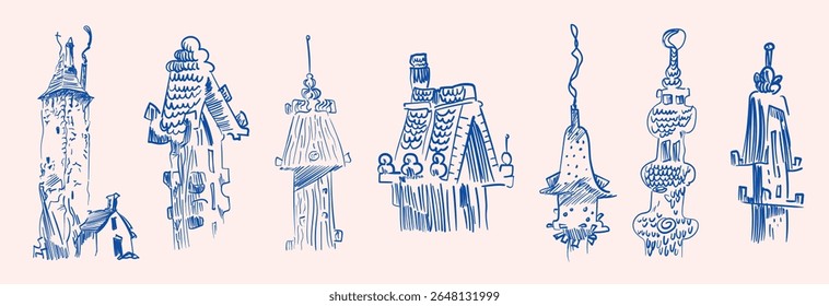 Fantasy Tower Vector Collection Hand-Drawn Fairytale Architecture Set