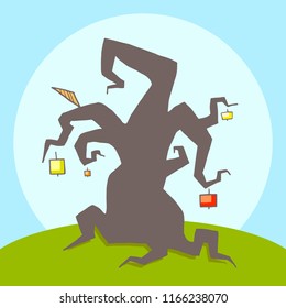 Fantasy tree clumsy vector illustration hand drawing apple tree flat design