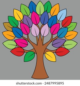 Fantasy tree with colorful leaves, digital design file for printing