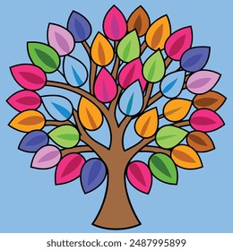 Fantasy tree with colorful leaves, digital design file for printing