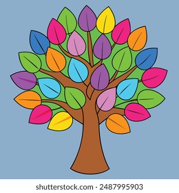 Fantasy tree with colorful leaves, digital design file for printing