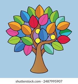 Fantasy tree with colorful leaves, digital design file for printing