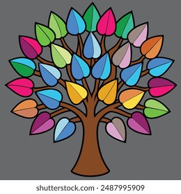 Fantasy tree with colorful leaves, digital design file for printing